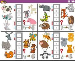 educational games set with big and small cartoon animals vector