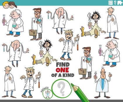 one of a kind game with funny cartoon scientists or inventors characters vector
