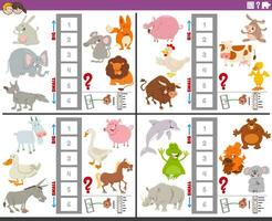 educational activities set with big and small cartoon animals vector