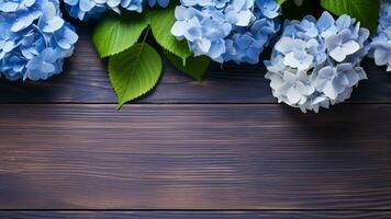 Hydrangea Hydrangea macrophylla on Wooden, AI Generative photo