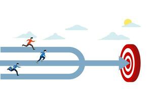 Concept of team target or goal achievement, strategy or general direction to win together, company goals and objectives or success at work, businessman employee running to achieve target. vector