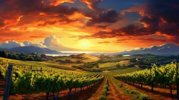 agriculture scenic sunset sun landscape ai generated photo