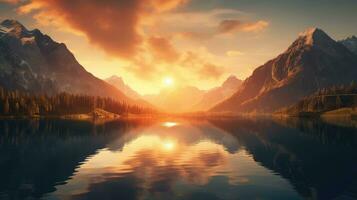 majestic water lake sun landscape ai generated photo
