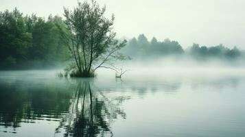 background reflection plant fog landscape ai generated photo