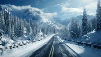 frost scenic road snow landscape ai generated photo