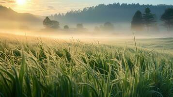 meadow field morning forest landscape ai generated photo