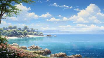 beautiful spring sky sea landscape ai generated photo