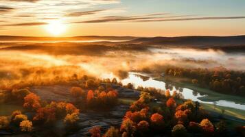 árbol otoño amanecer rural paisaje ai generado foto