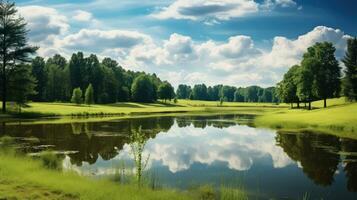 spring meadow morning green landscape ai generated photo