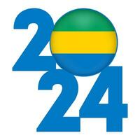 Happy New Year 2024 banner with Gabon flag inside. Vector illustration.