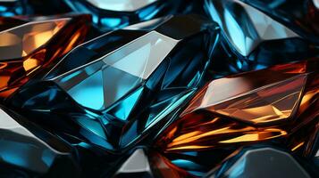 A dazzling masterpiece of vibrant glass, showcasing a radiant fusion of art and nature through shimmering blue and orange gemstones, AI Generative photo