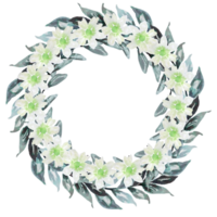 Spring floral wreath watercolor clipart. floral frame arrangement with leaves and wildflower png