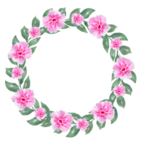 Pink flower wreath watercolor. Floral circle frame clipart png