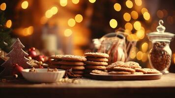 Christmas Baking Homemade Cookies, Gingerbread Houses, AI Generative photo