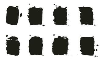 Brush Ink in Square Shape Collection. Rectangle Paintbrush Rough Texture. Black Grunge Template Background. Brushstroke with Abstract Border. Abstract Graphic Element. Isolated Vector Illustration.