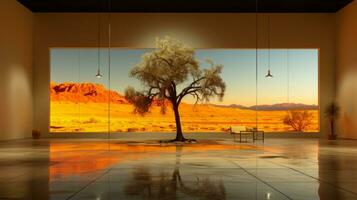 A tree in a room with a view of the desert, AI Generative photo