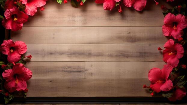 hibisco flor en madera antecedentes con Copiar espacio, ai generativo foto