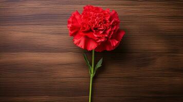 Carnation Flower on Wood Background with Copy Space, AI Generative photo