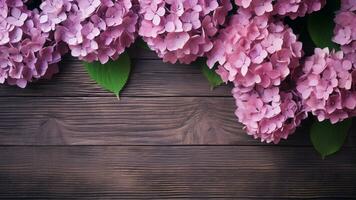 Hydrangea Hydrangea macrophylla on Wooden, AI Generative photo