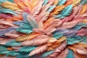 Pastel Feather Background, Pastel Feather Wallpaper, Feathers Background, Feather Texture, Feathers Pattern, AI Generative photo