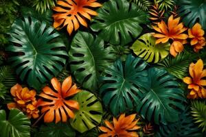 Tropical Leaves Background, Exotic Leaves Background, Tropical Leaves Wallpaper, jungle Leaves Background, Leaves Background, AI Generative photo