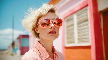 Summer Fashion Portrait Woman Wearing Sunglasses, AI Generative photo