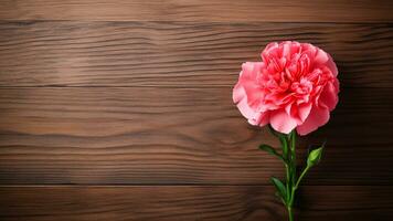 Carnation Flower on Wood Background with Copy Space, AI Generative photo