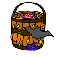 illustration of a haloween basket with a halloween character head theme png