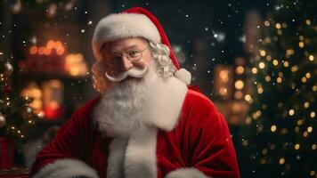 Papa Noel claus disparos en varios encantador ajustes, ai generativo foto