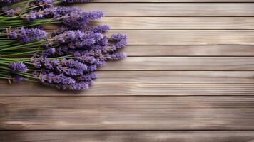 lavanda florecer en madera antecedentes con Copiar espacio, ai generativo foto