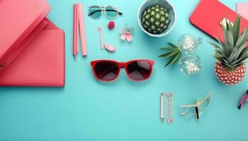 Tabletop Flat Lay Composition with Various Accessories AI generated photo