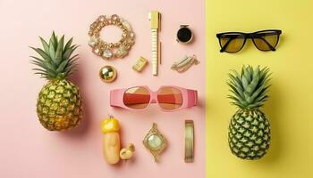 Tabletop Flat Lay Composition with Various Accessories AI generated photo