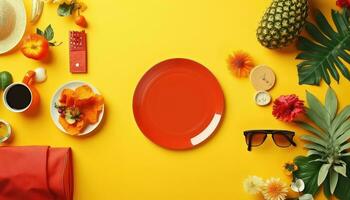 Tabletop Flat Lay Composition with Various Accessories AI generated photo