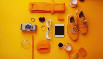 Tabletop Flat Lay Composition with Various Accessories AI generated photo