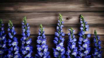 espuela de caballero flor en madera antecedentes con Copiar espacio, ai generativo foto