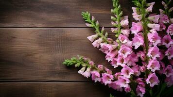 dedalera flor en de madera antecedentes con Copiar espacio, ai generativo foto