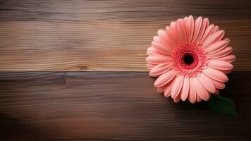 gerbera margarita flor en madera antecedentes con Copiar espacio, ai generativo foto