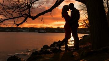 Romantic Sunset Silhouettes for Valentines Day in the Evening Glow, AI Generative photo