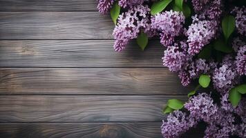 Lilac Flower on Wood Background Floral Photography, AI Generative photo