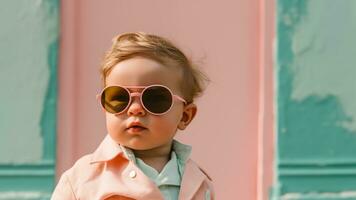 Fashion Portrait of a Stylish Baby Boy Wearing Sunglasses, AI Generative photo