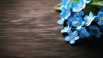 Forget Me Not Flower on Wood Background with Copy Space, AI Generative photo