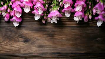 Foxglove Flower on Wooden Background with Copy Space, AI Generative photo