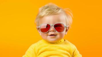 de moda infantil vistiendo Gafas de sol en un verano pastel, ai generativo foto