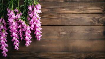 Foxglove Flower on Wooden Background with Copy Space, AI Generative photo