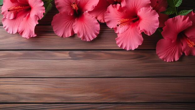 hibisco flor en madera antecedentes con Copiar espacio, ai generativo foto