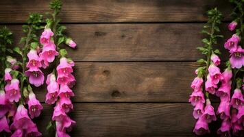 Foxglove Flower on Wooden Background with Copy Space, AI Generative photo