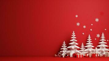 Joyful Christmas Red Background with Ample Copy Space, AI Generative photo