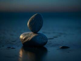 A few pebbles on the surface of gently rippling blue water ai generate photo