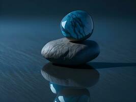 A few pebbles on the surface of gently rippling blue water ai generate photo