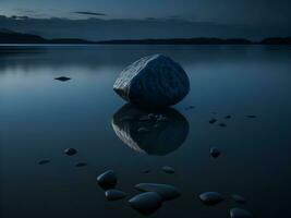 A few pebbles on the surface of gently rippling blue water ai generate photo